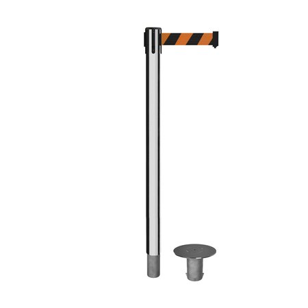 MONTOUR LINE Stanchion Belt Barrier Removable Base Pol.Steel Post 9ft.Blk/Or Belt MX630R-PS-BOD-90